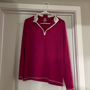 Athletic Half Zip Cutter & Buck CB DryTec Pink & White Size Large
